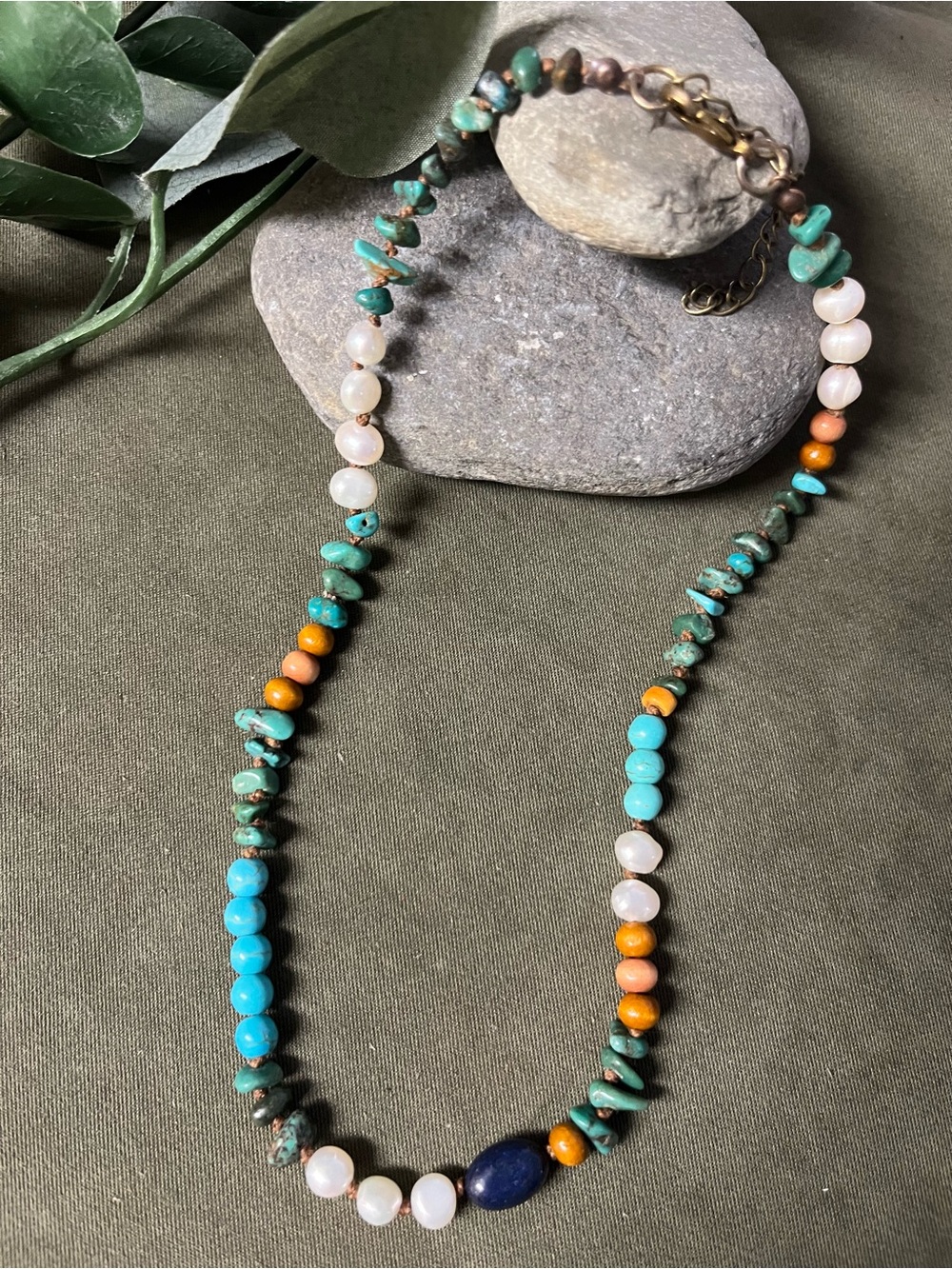 Handcrafted Turquoise Multistone Women's short adjust Necklace - Artisan Jewelry